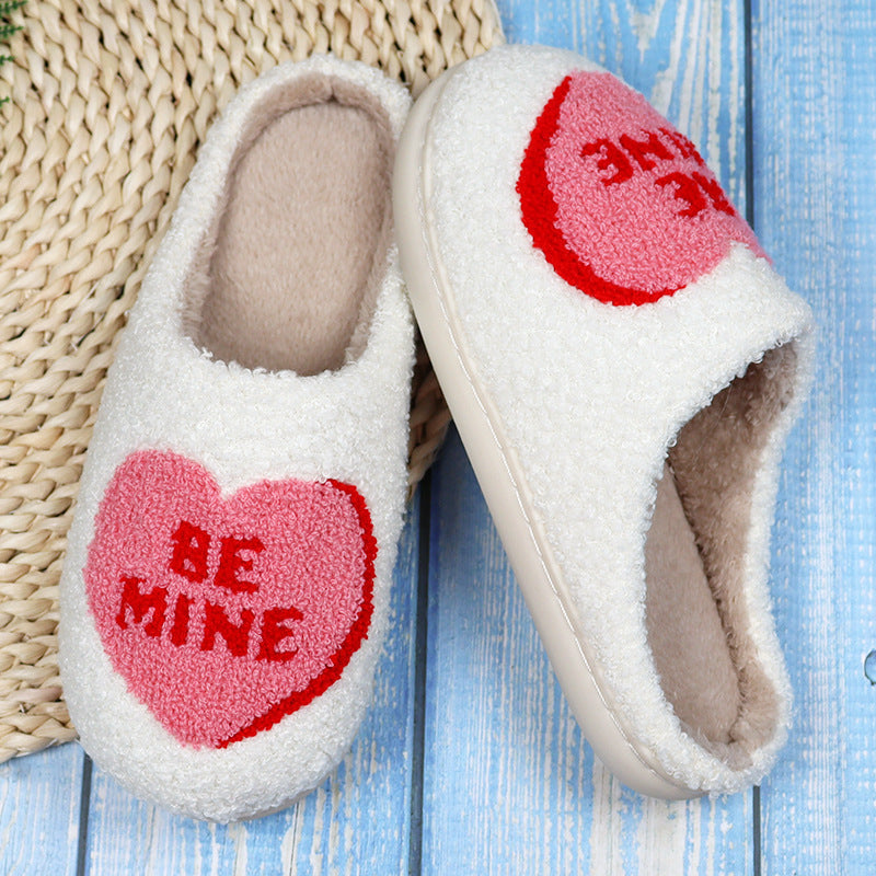 Love Heart Cotton Slippers Spring AutumnWomen Indoor Slippers Man Cotton Non-Slip Soft Warm Slides Home Shoes Couple Female Simple Plush Slipper