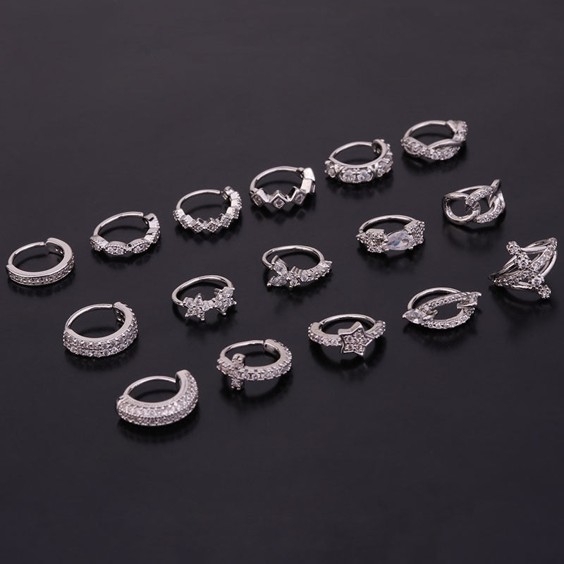 Korean Version Of The New Zircon Earrings Creative Side Drill Personalized Ear Bone Ring Cartilage Earrings