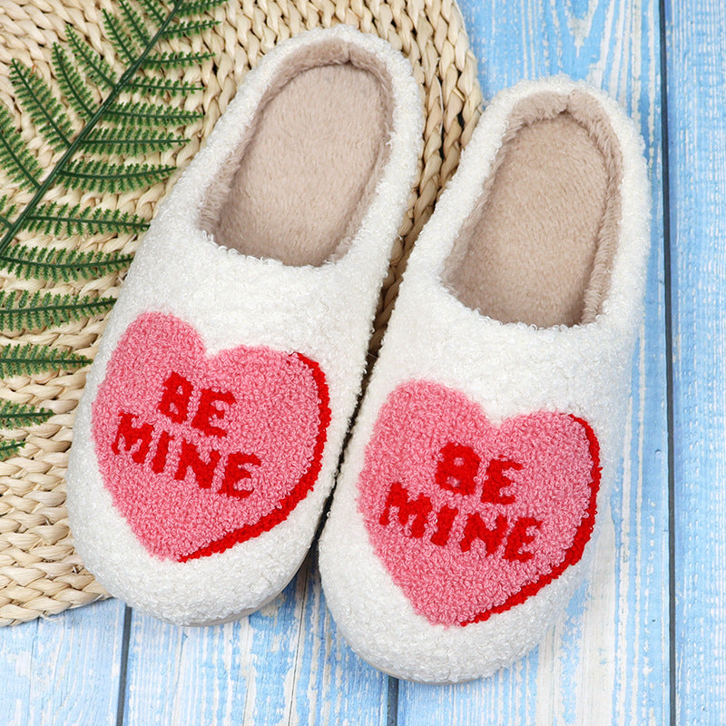 Love Heart Cotton Slippers Spring AutumnWomen Indoor Slippers Man Cotton Non-Slip Soft Warm Slides Home Shoes Couple Female Simple Plush Slipper