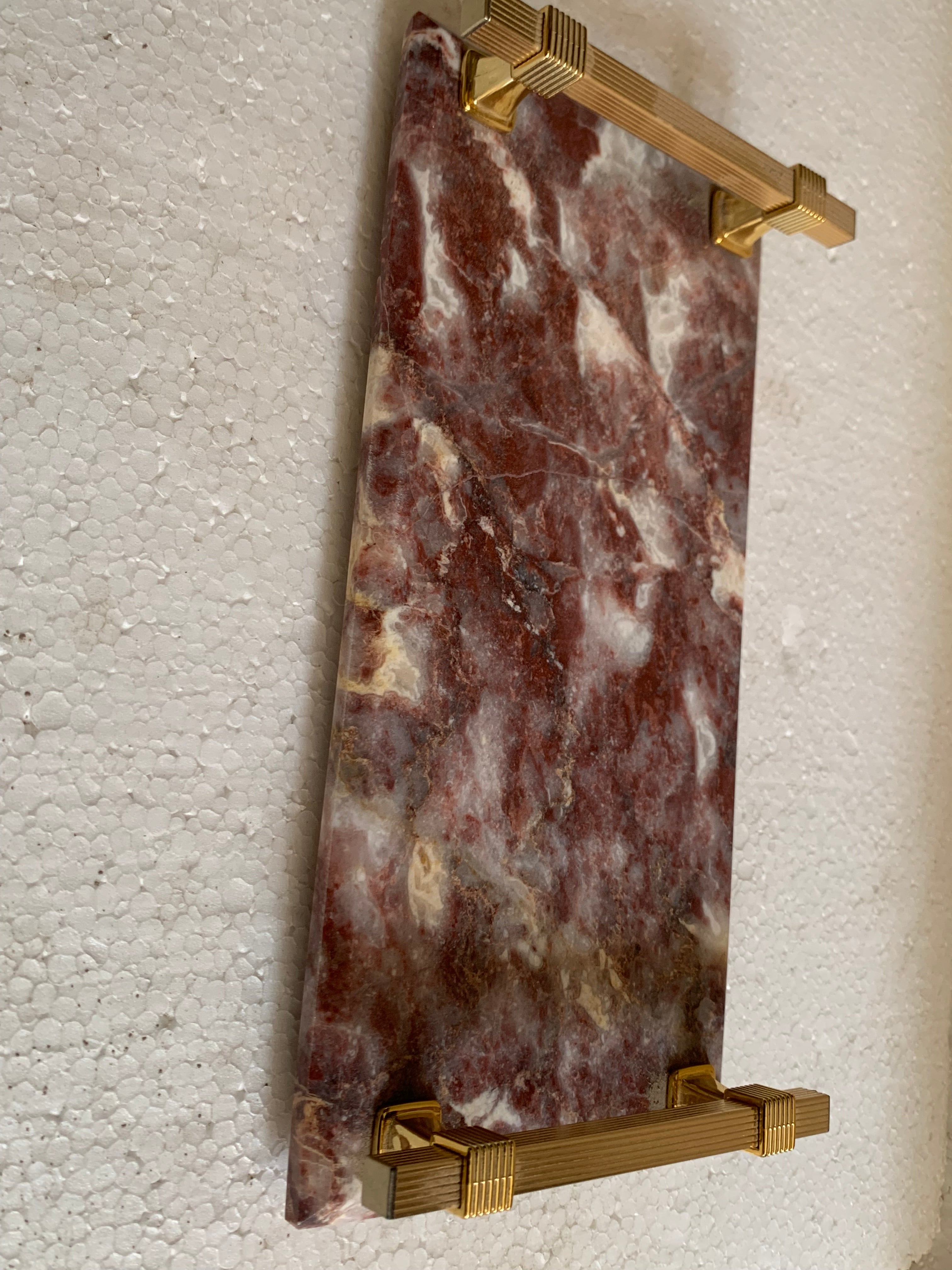 Luxurious Red Marble Tray with Gold Handles – Elegant Decorative &amp; Serving Dish