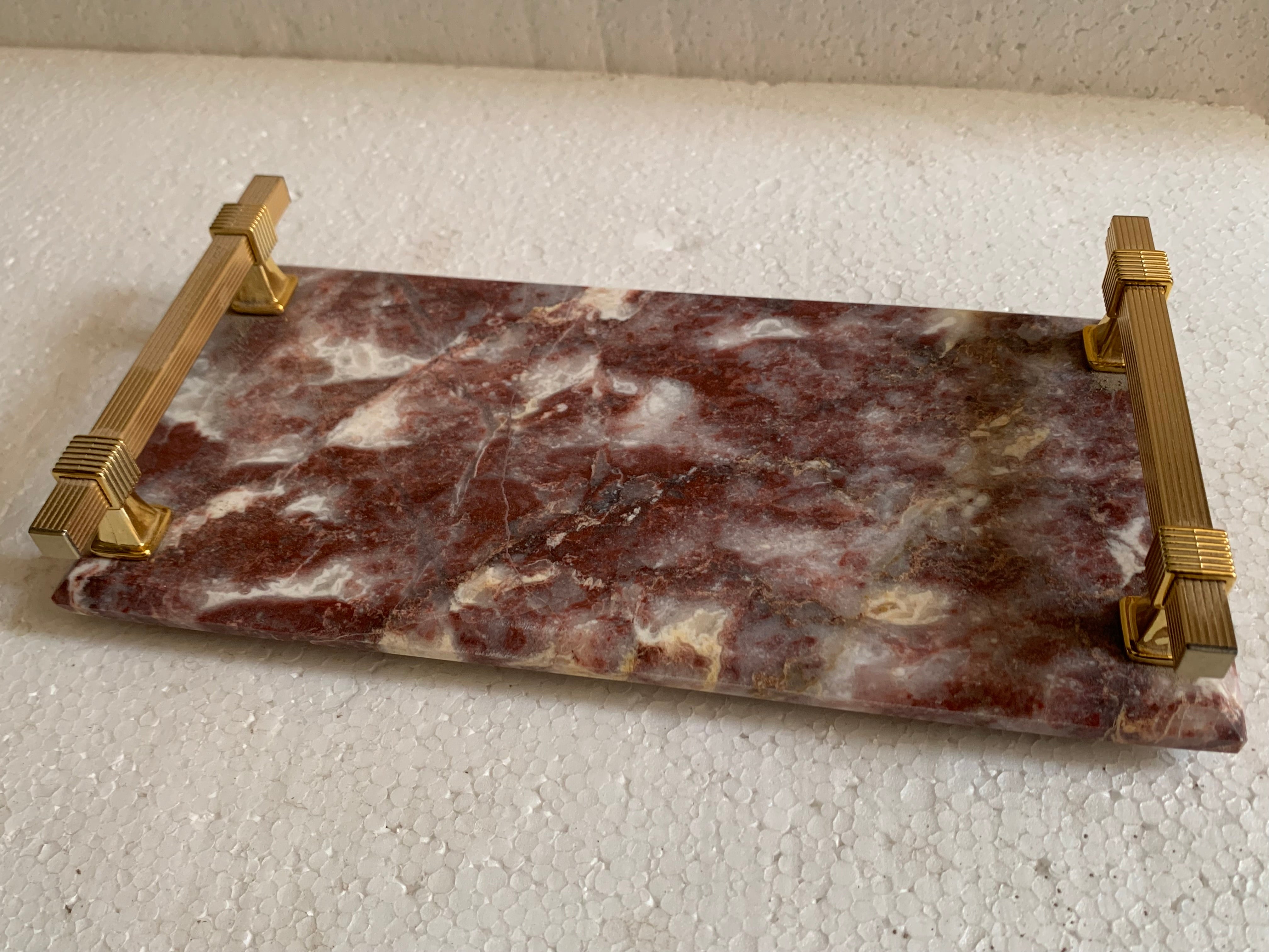 Luxurious Red Marble Tray with Gold Handles – Elegant Decorative &amp; Serving Dish