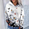 Plant Animal Vintage Print Loose Women's Hooded Pullover