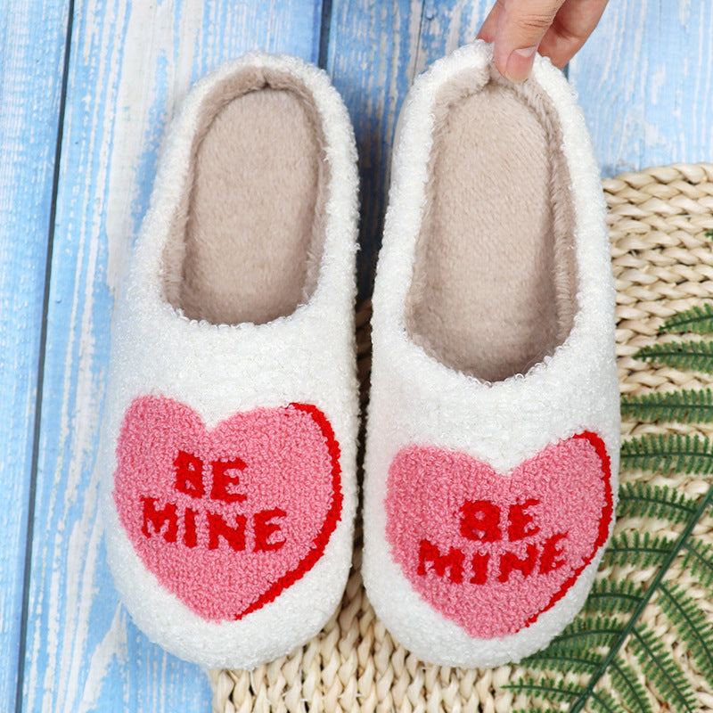 Love Heart Cotton Slippers Spring AutumnWomen Indoor Slippers Man Cotton Non-Slip Soft Warm Slides Home Shoes Couple Female Simple Plush Slipper